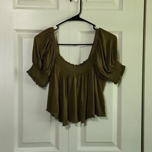 Urban Outfitters Army Green Square Neck Balloon Short Sleeve Crop Top Size Med